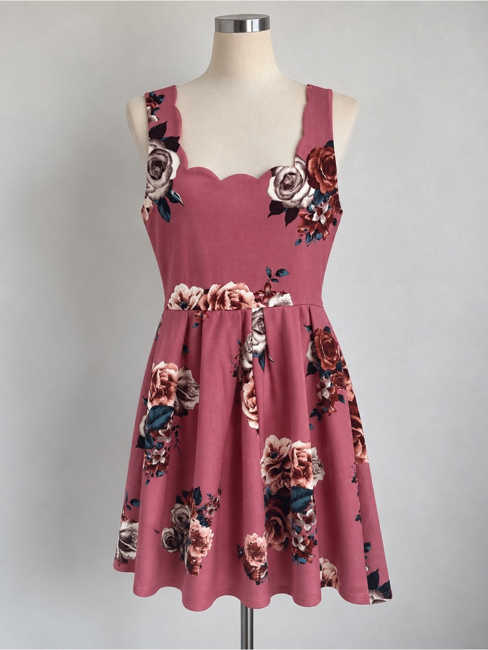 Floral Scalloped Neck Pink Sundress